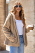 Sherpa Fleece Zip Front Drawstring Hood Drop Shoulder Pocketed Jacket
